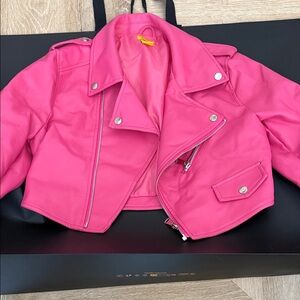Pink Cropped Biker Jacket